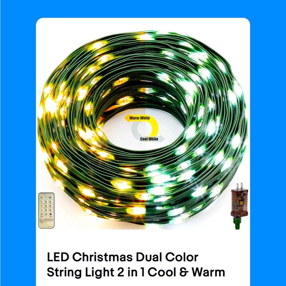 LED Christmas Dual Color String Light 2 in 1 Cool & Warm White Color Changing